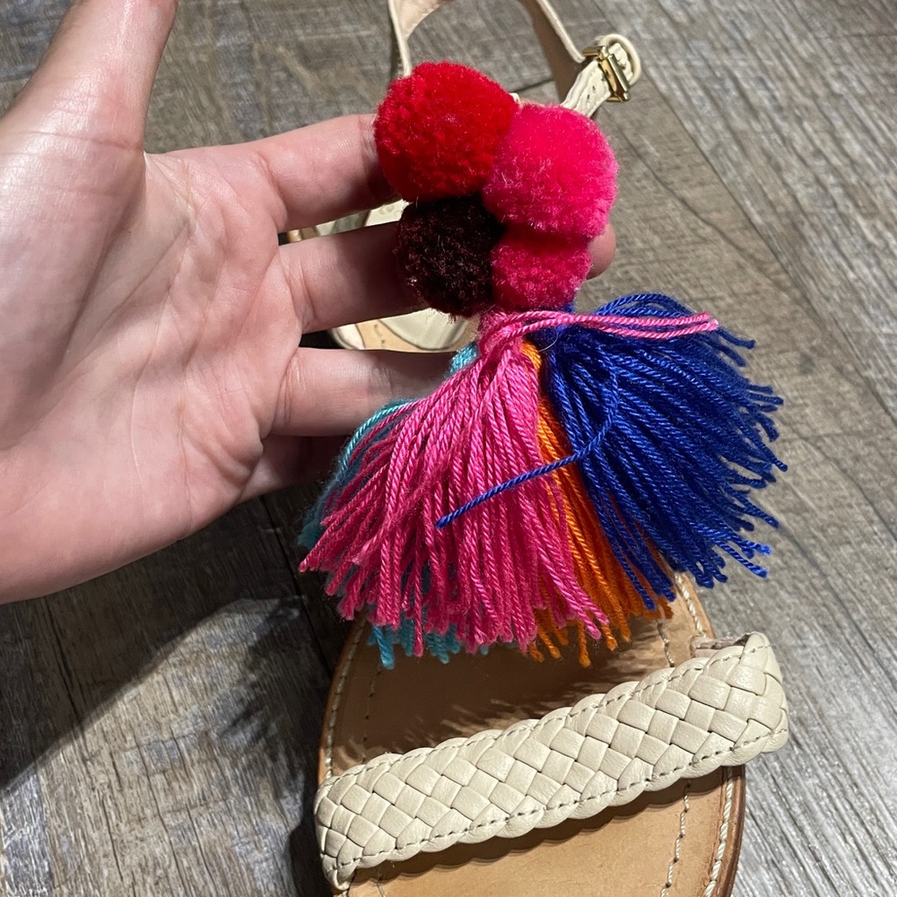 Kate Spade Braided Leather Pom Pom Fringe Tassel Gladiator Sandals - Picture 6 of 6